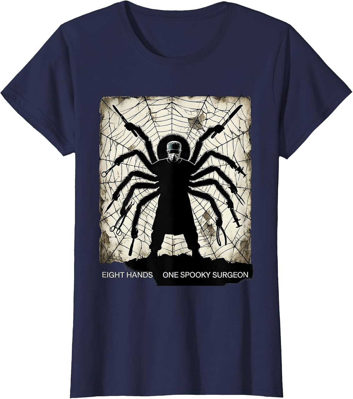 Women's Halloween Spider Surgeon Eight Hands Design T-Shirt - Navy Blue