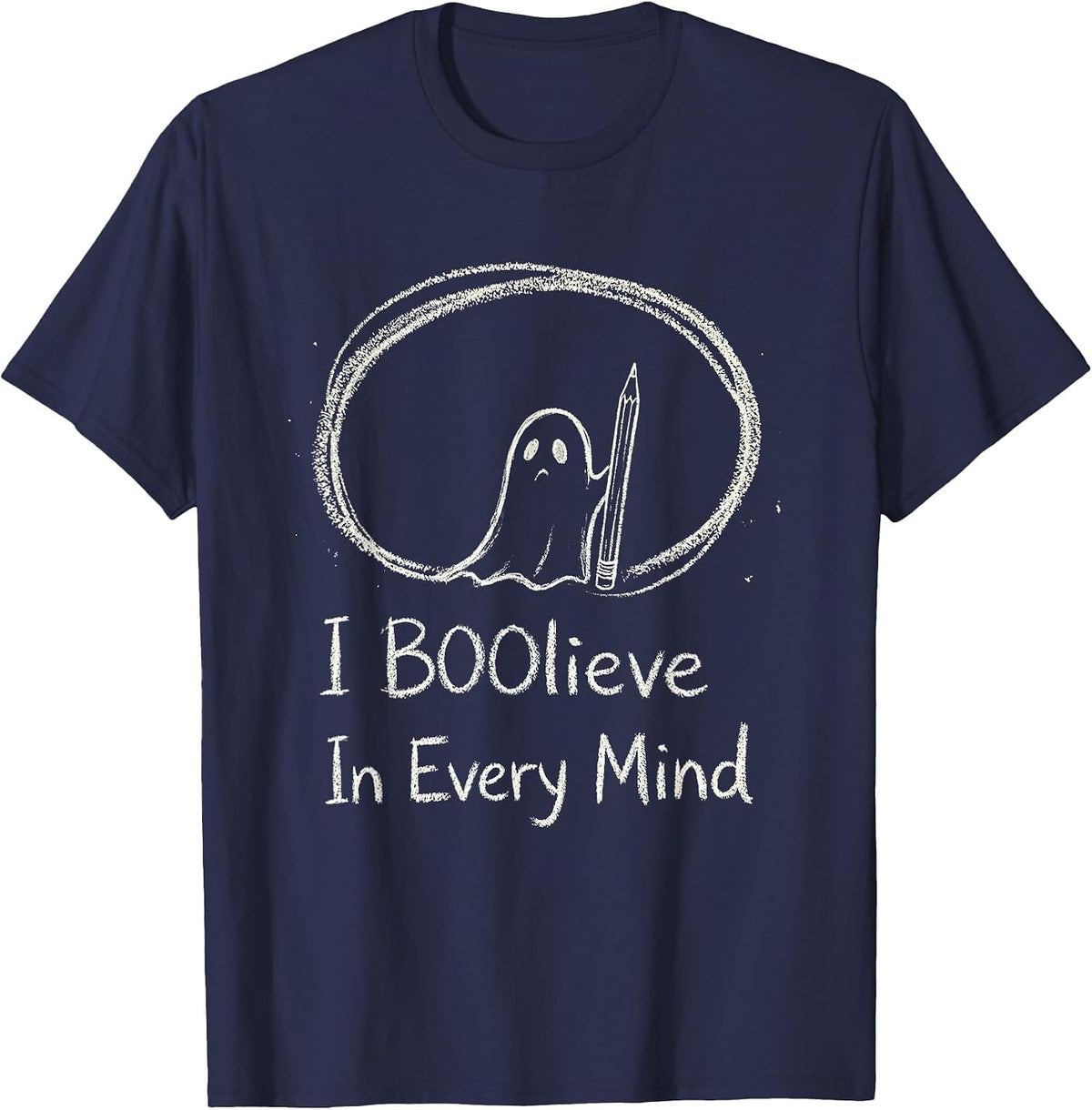 I BOOlieve In Every Mind Funny Teacher Halloween Zombie Pun T-Shirt - Navy Blue