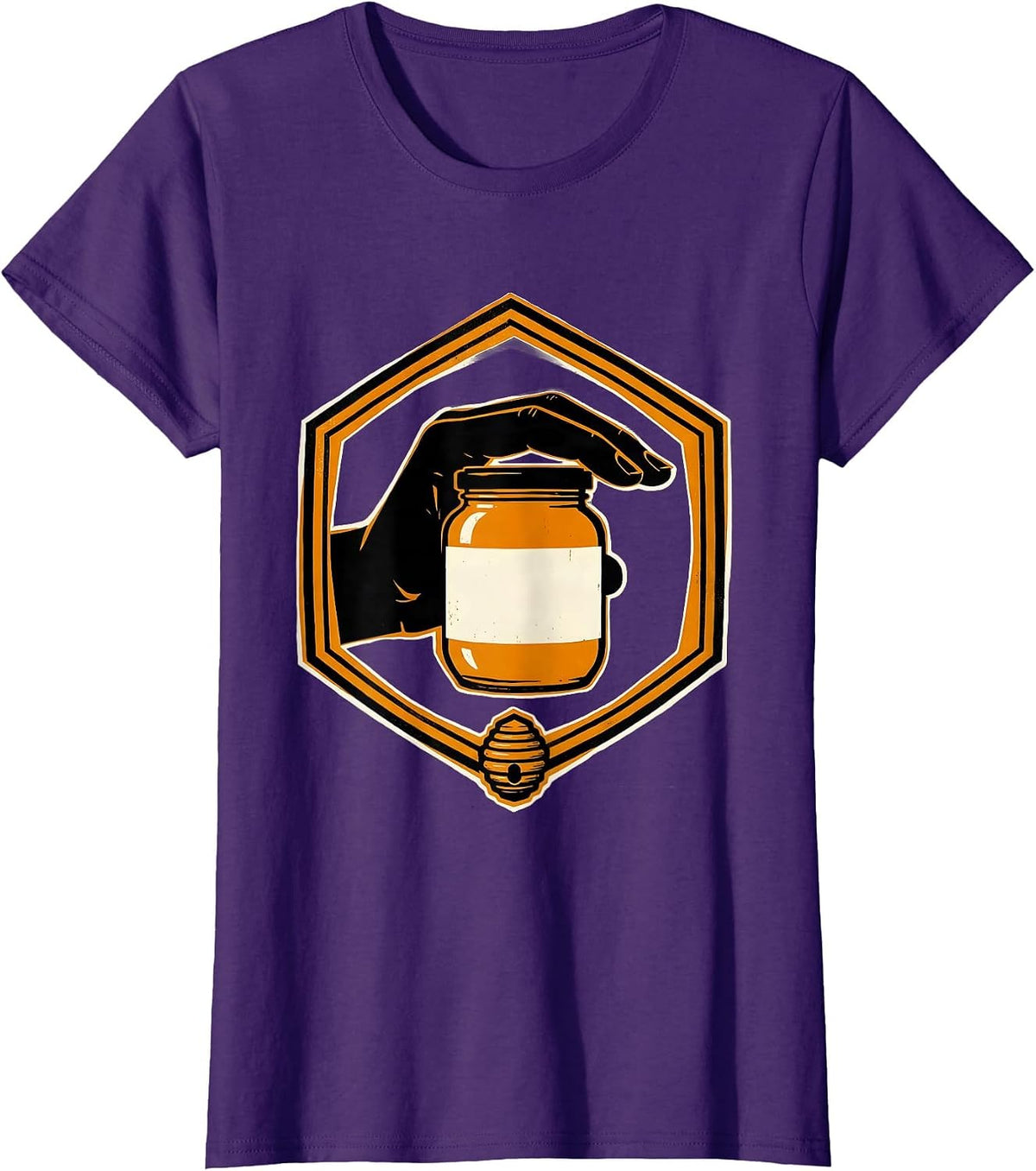 Women's Honey Jar Badge Screenprint Poster Beekeeper Market Stall T-Shirt - Purple