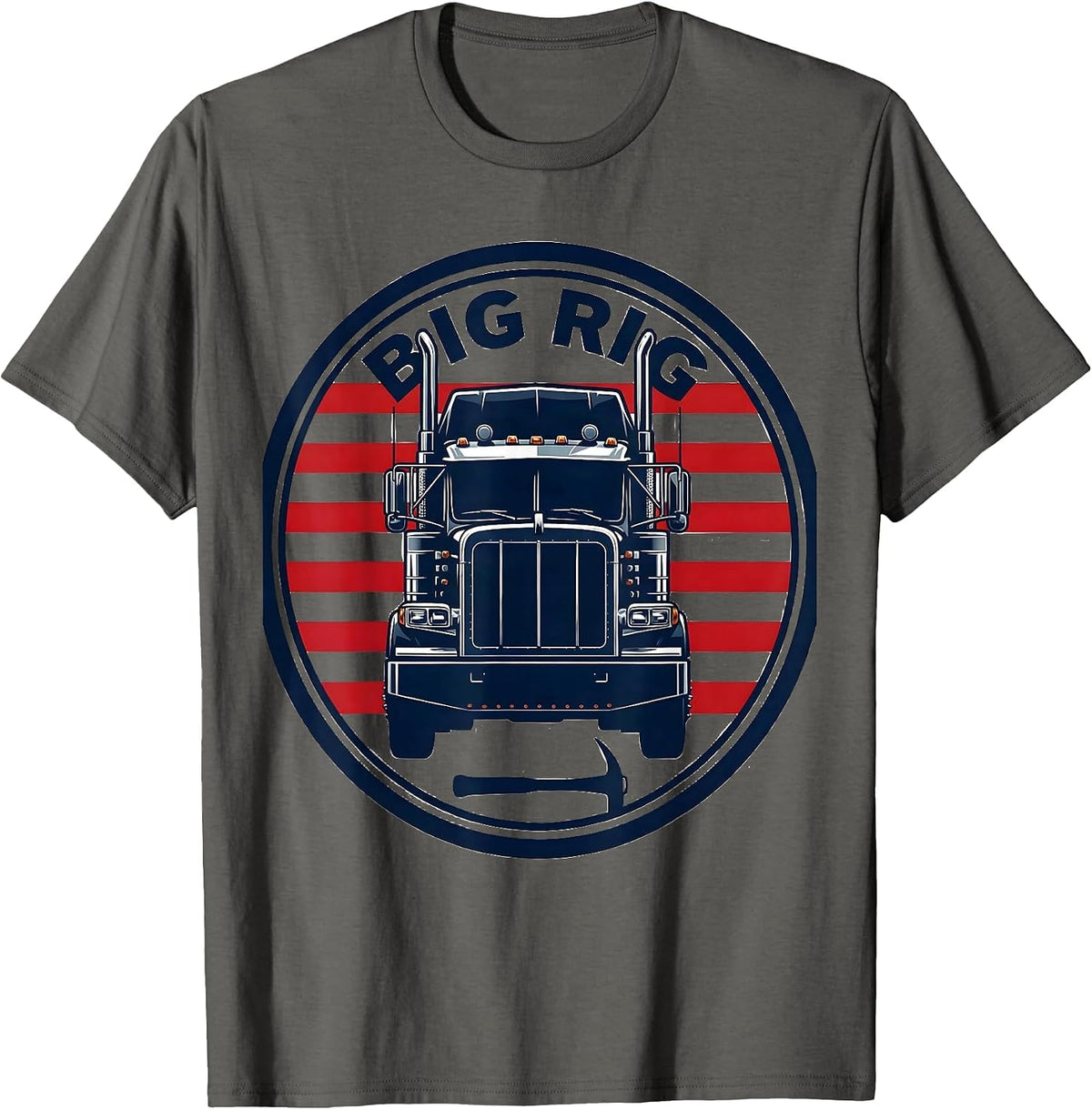 Men's BIG RIG Patriotic Semi Truck Driver American Flag Pride T-Shirt - Asphalt Grey