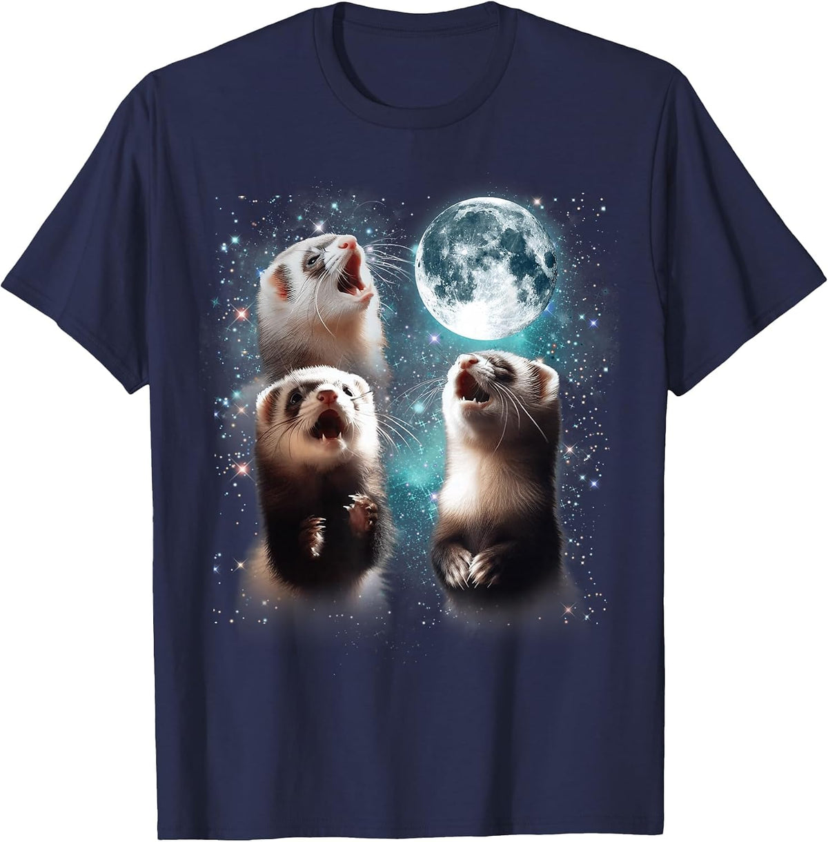 3 Ferret Moon Howling Ferret Head Funny for Men, Women, Kid T-Shirt - Navy Blue