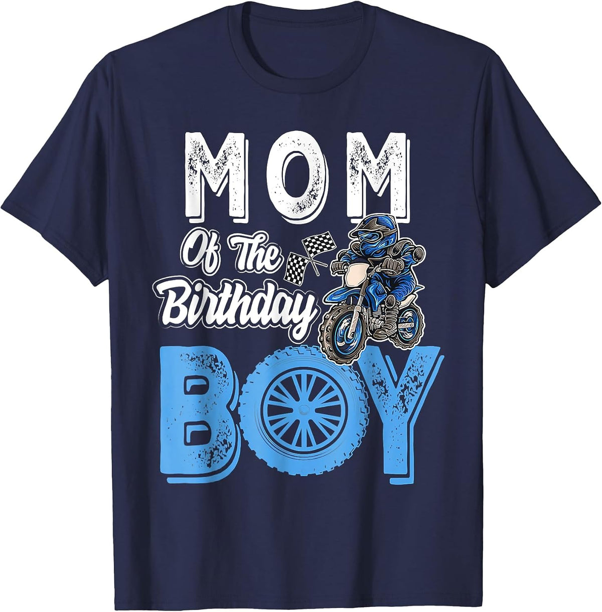 Mom of the Birthday Boy Dirt Bike B-Day Motocross Party T-Shirt - Navy Blue
