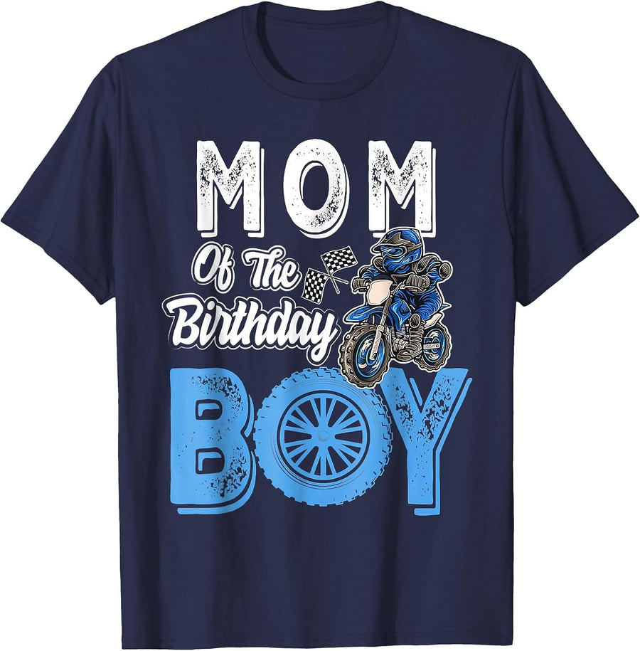 Mom of the Birthday Boy Dirt Bike B-Day Motocross Party T-Shirt - Navy Blue