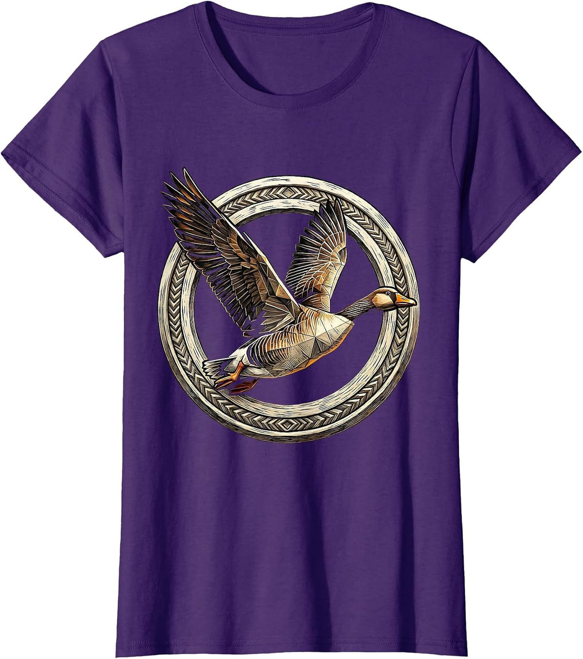 Women's Geometric Low-Poly Goose in Flight Art T-Shirt - Purple