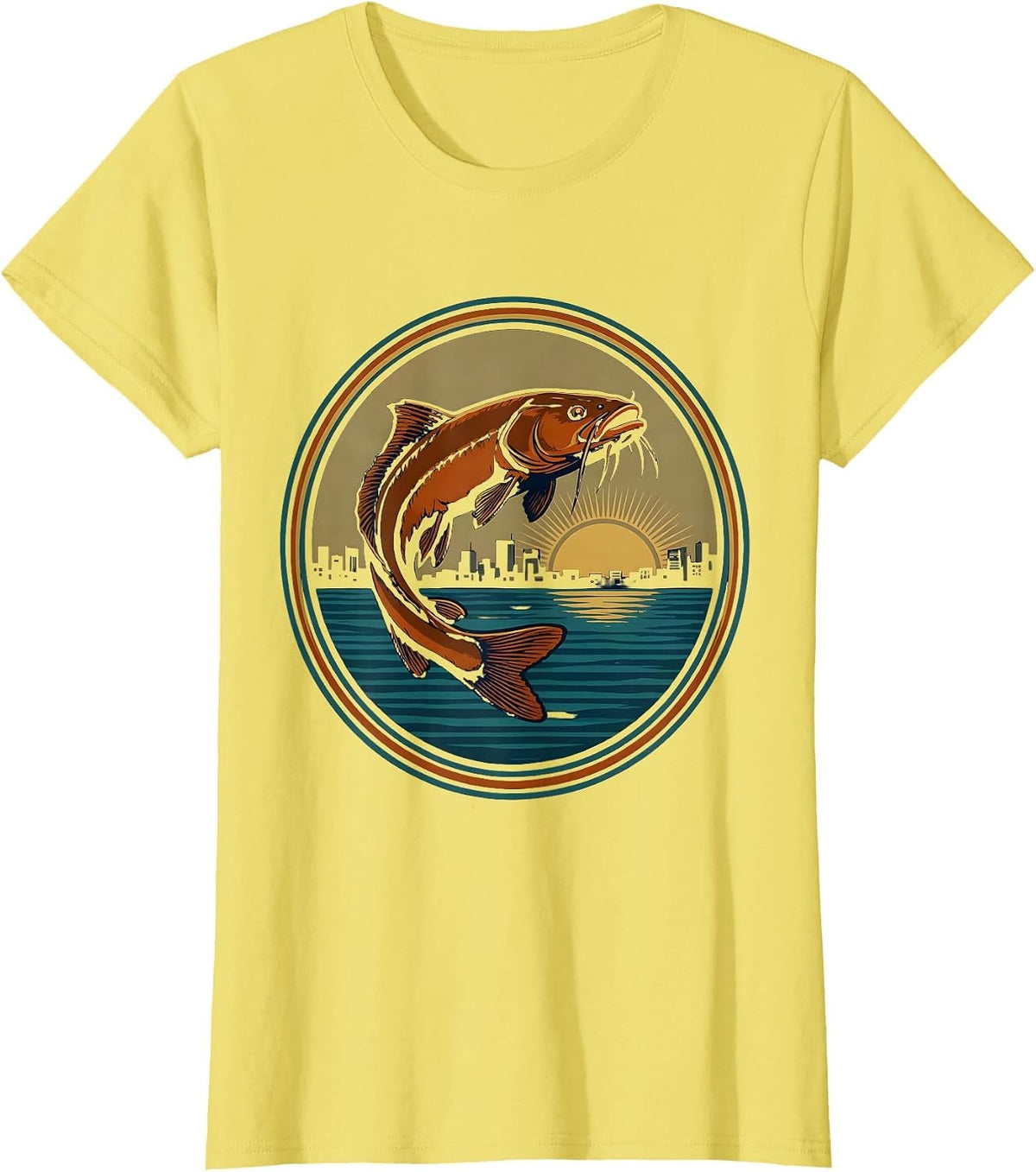 Nashville Cumberland River Catfish Dusk Illustration T-Shirt - Lemon Yellow