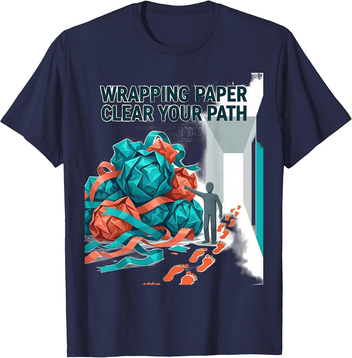 Men's Wrapping Paper Clear Your Path Funny Physical Therapist PT T-Shirt - Navy Blue