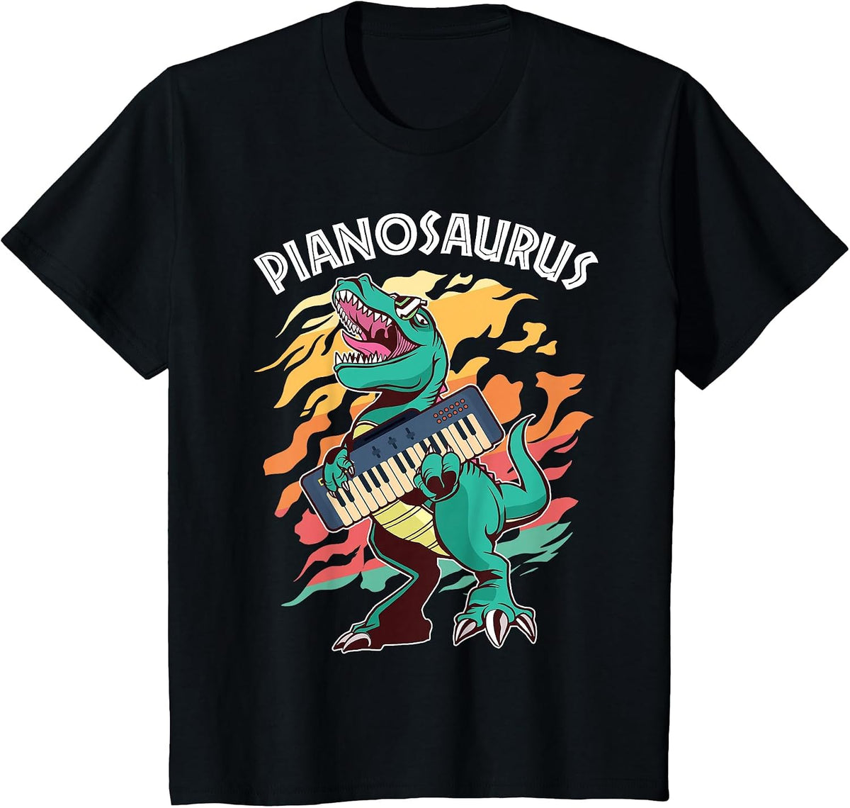 Pianosaurus Kids Pianist Dinosaur Music Piano T-Shirt - Black