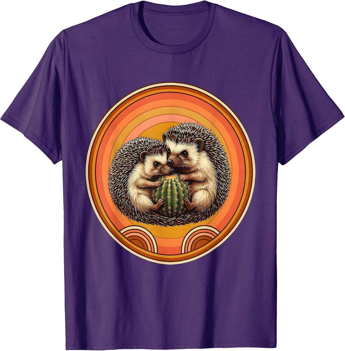 Hedgehog Hugging Cactus Funny Free Hugs Design T-Shirt - Purple