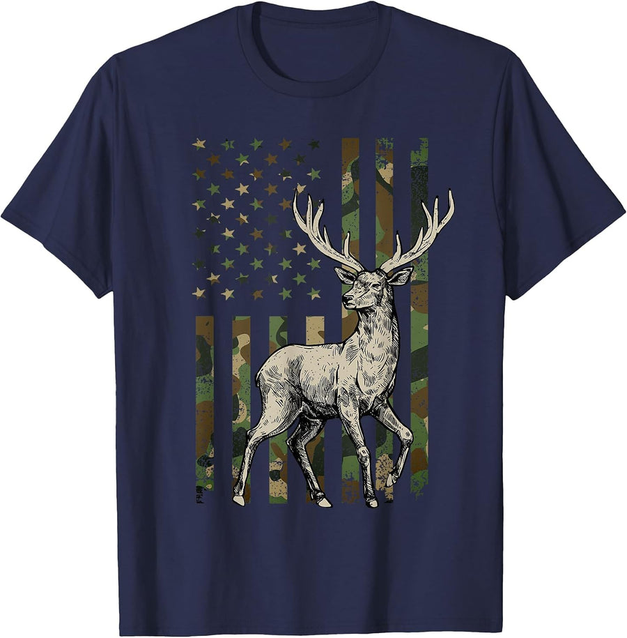 Deer Hunting Art for Men Women Wildlife Hunting Deer Hunter T-Shirt - Navy Blue