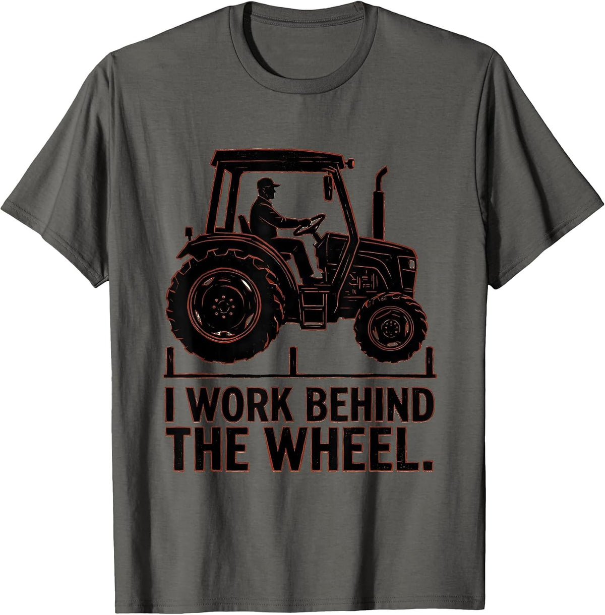 Men's I Work Behind The Wheel Funny Truck Driver Linocut T-Shirt - Asphalt Grey