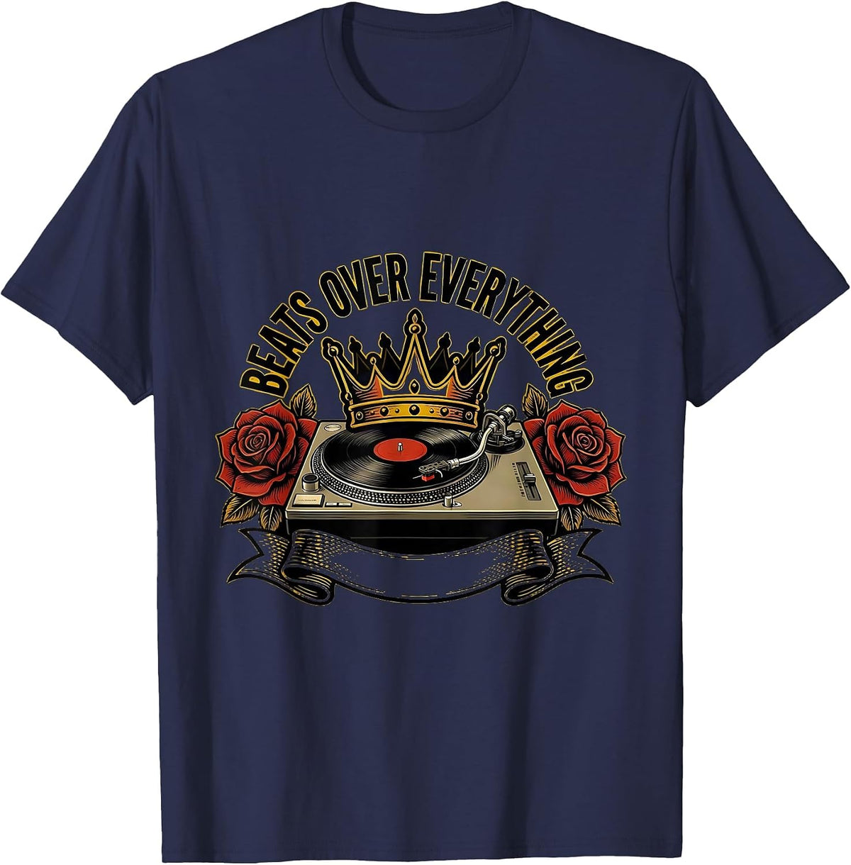 Beats Over Everything Hip Hop Music Design T-Shirt - Navy Blue