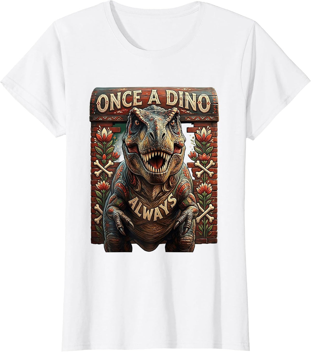 Once a Dino Always Dinosaur Lover Design T-Shirt - White