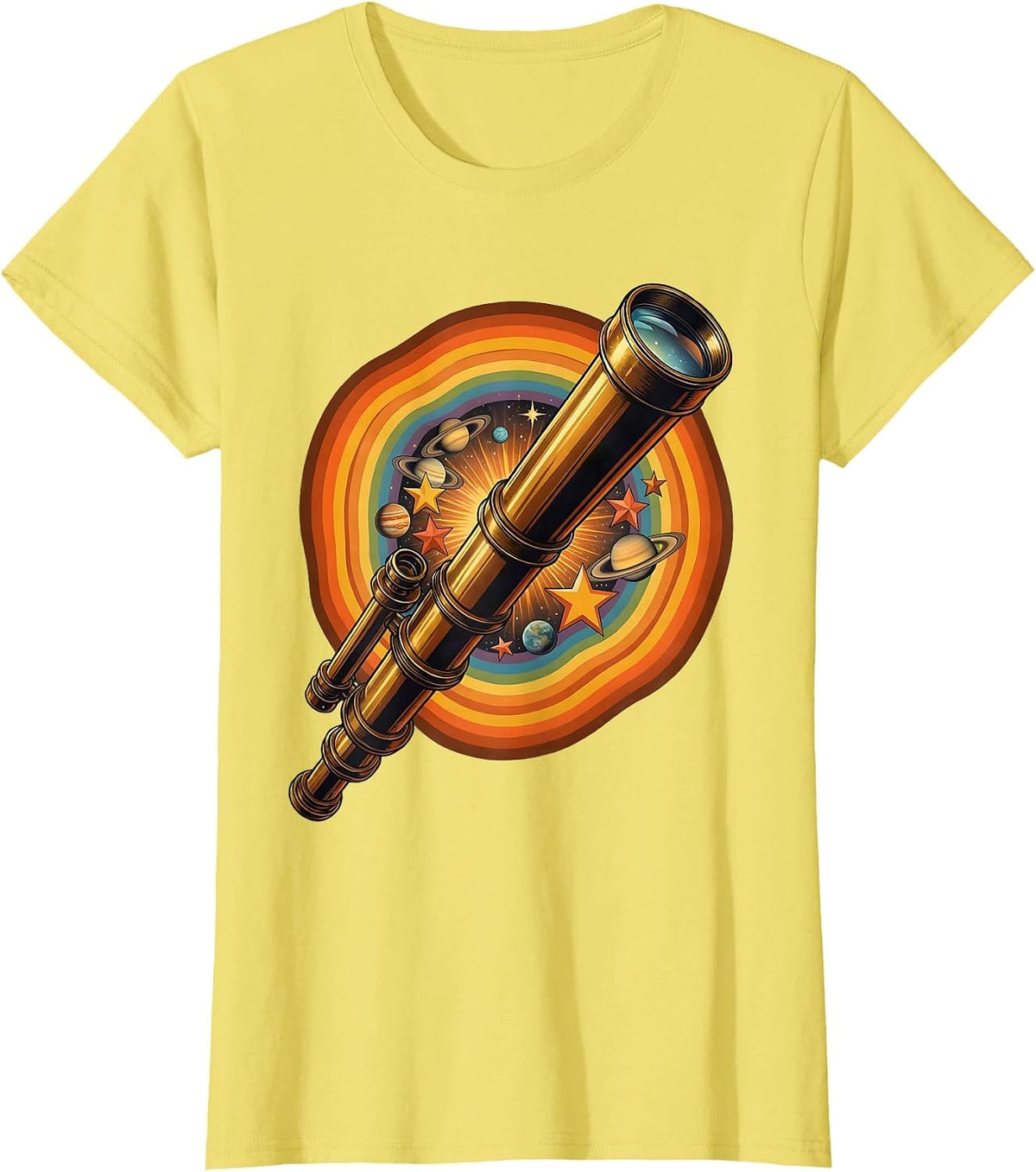 Teacher Astronomer Telescope Classroom Science Art T-Shirt - Lemon Yellow