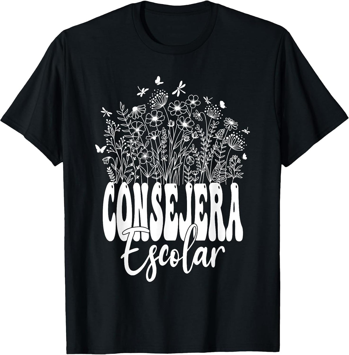 Consejera Escolar Tea Spanish School Counselor Wildflower T-Shirt - Black