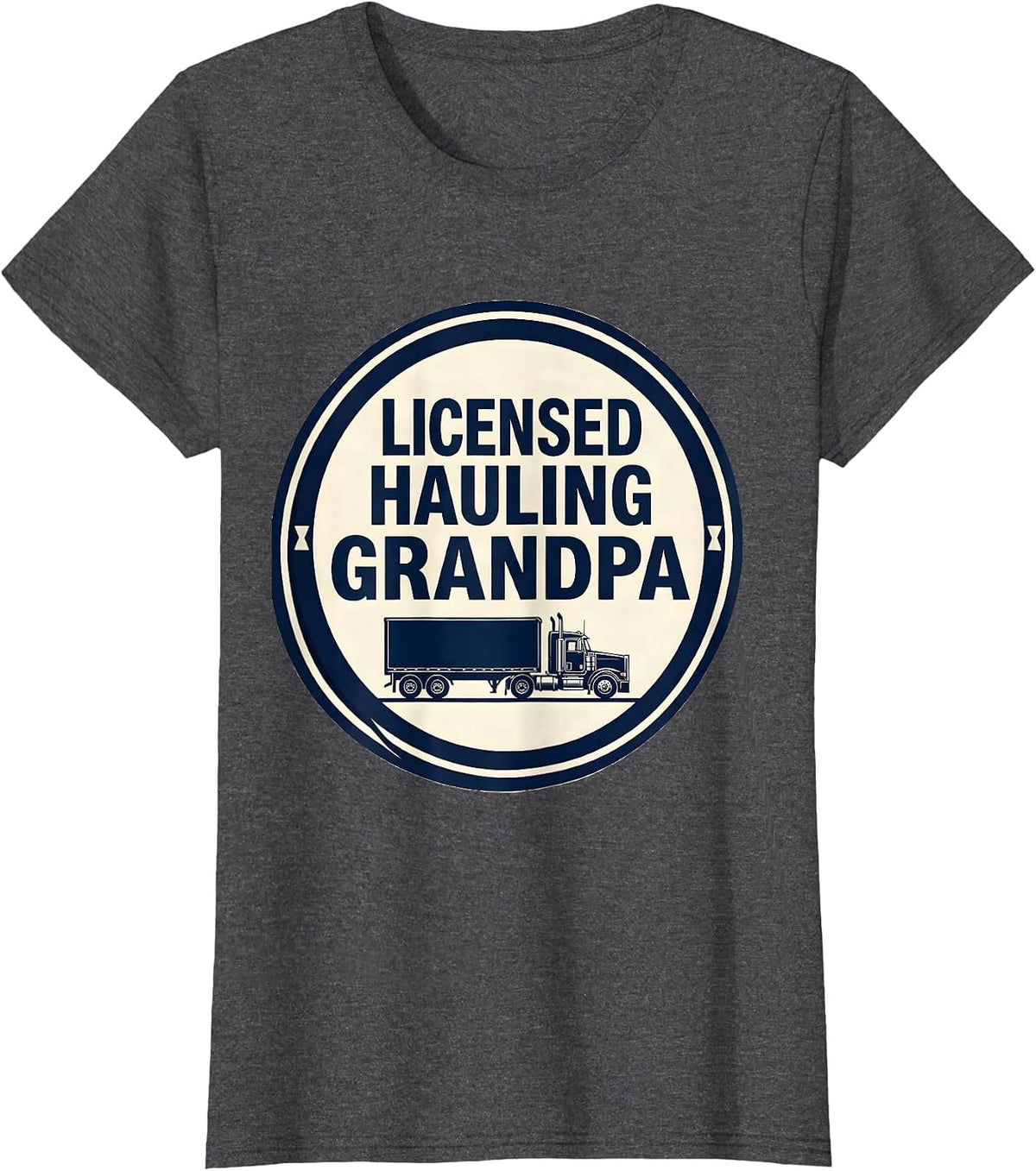 Women's Licensed Hauling Grandpa Funny Trucker Emblem Truck Driver T-Shirt - Dark Heather Grey