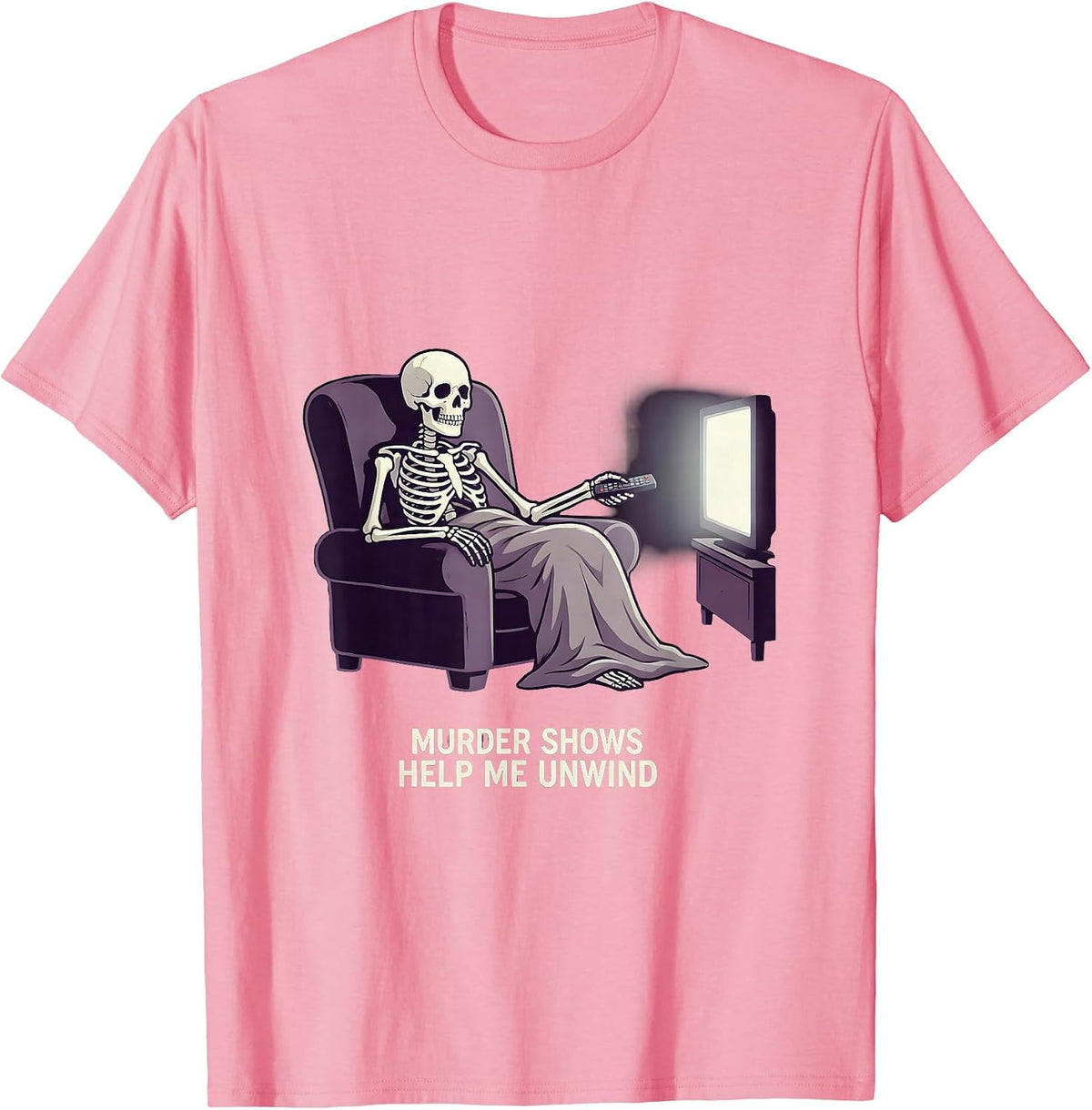 Men's Murder Shows Help Me Unwind Funny True Crime Lover Horror T-Shirt - Pink