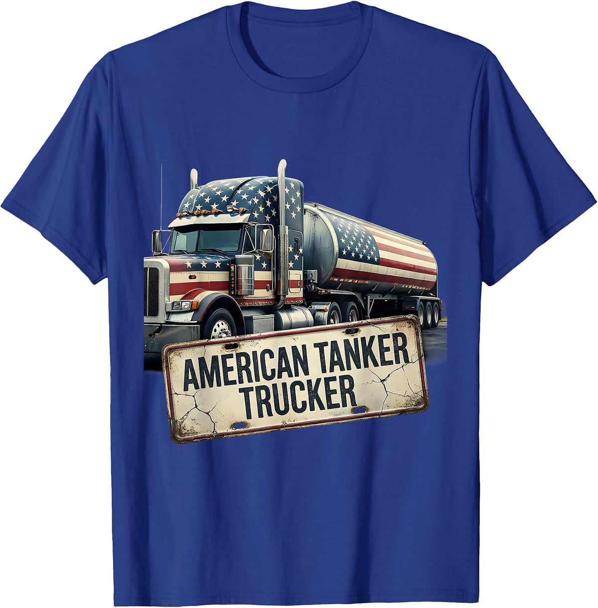 Men's American Tanker Trucker Distressed Patriotic Semi Driver T-Shirt - Royal Blue