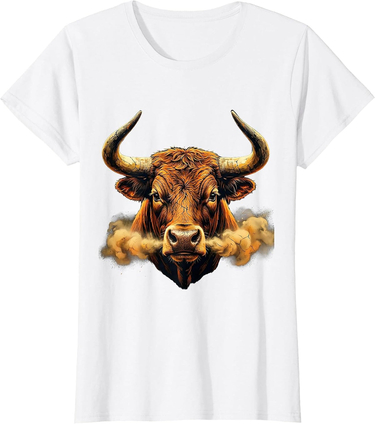 Angry Bull Snorting Dust Rodeo Graphic T-Shirt - White