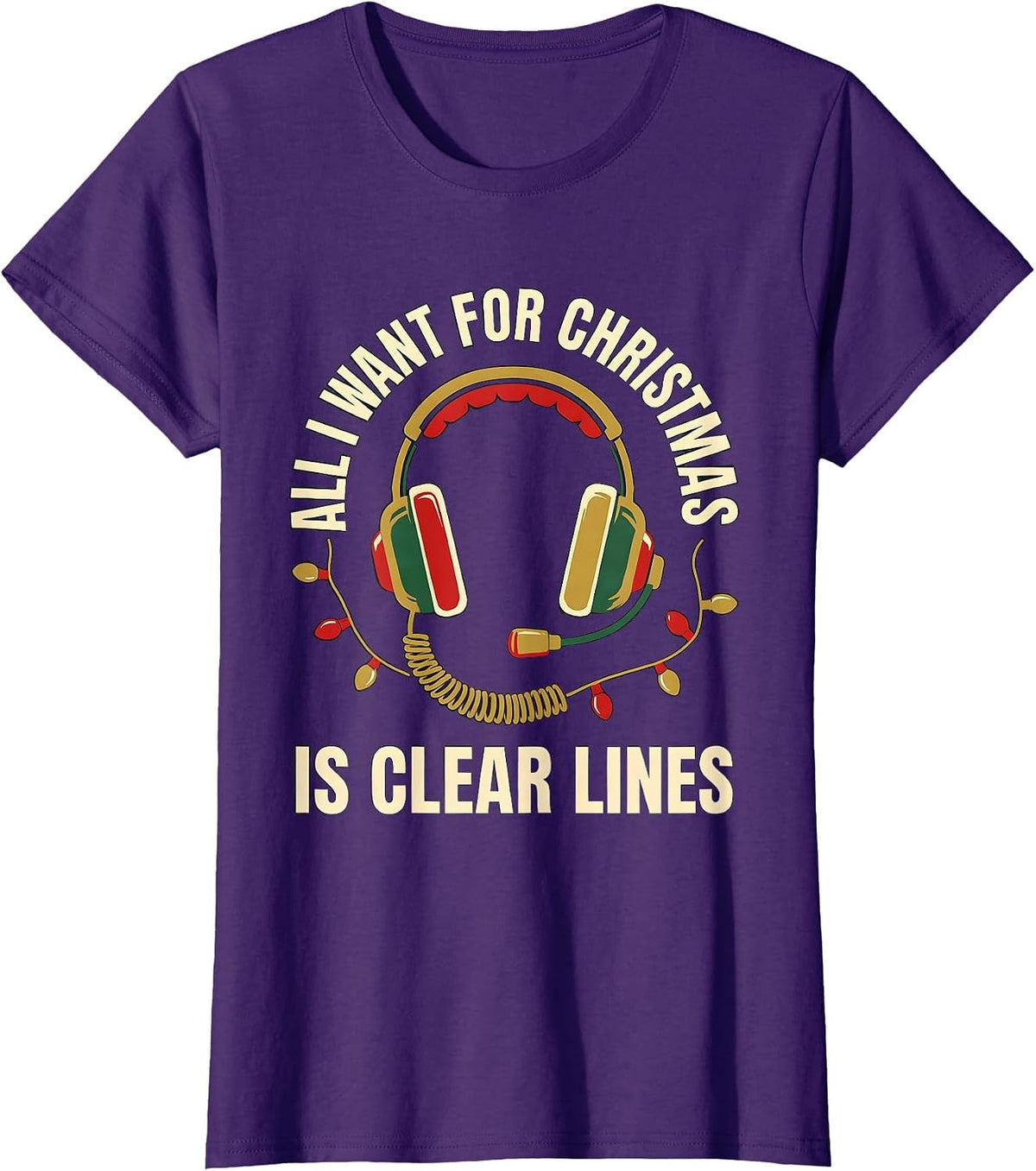 All I Want For Christmas Is Clear Lines 911 Dispatcher T-Shirt, Women, Purple, X-Large - As Pictured