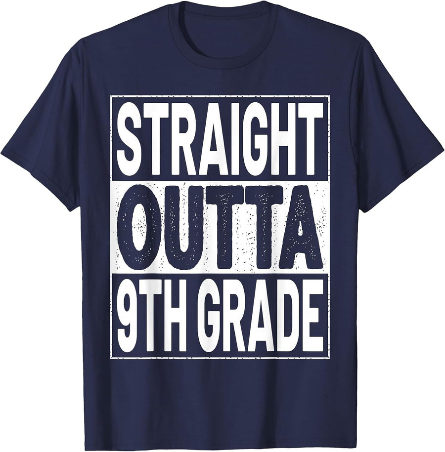 Straight Outta 9th Grade Graduation Ninth Grade Graduate T-Shirt - Navy Blue