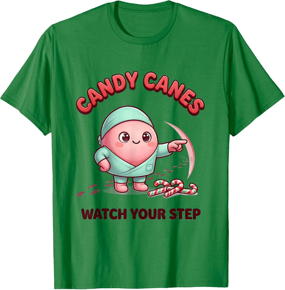Men's Candy Canes Watch Your Step Cute Kawaii Physical Therapist T-Shirt - Kelly Green