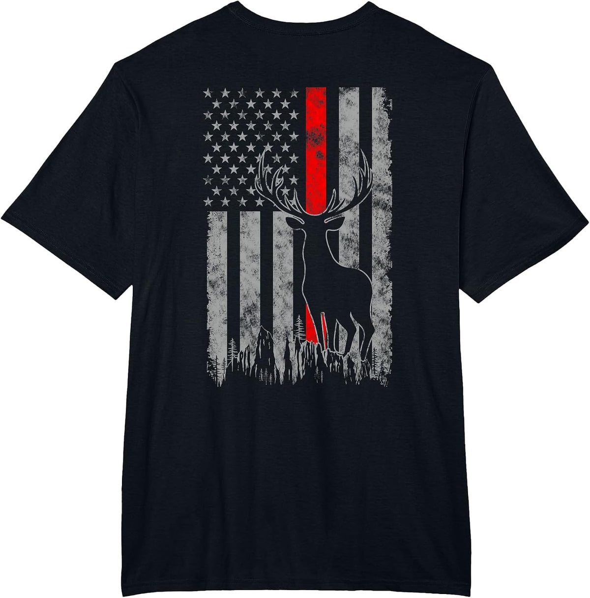 Thin red line Whitetail Deer Hunting Flag T-Shirt - Black