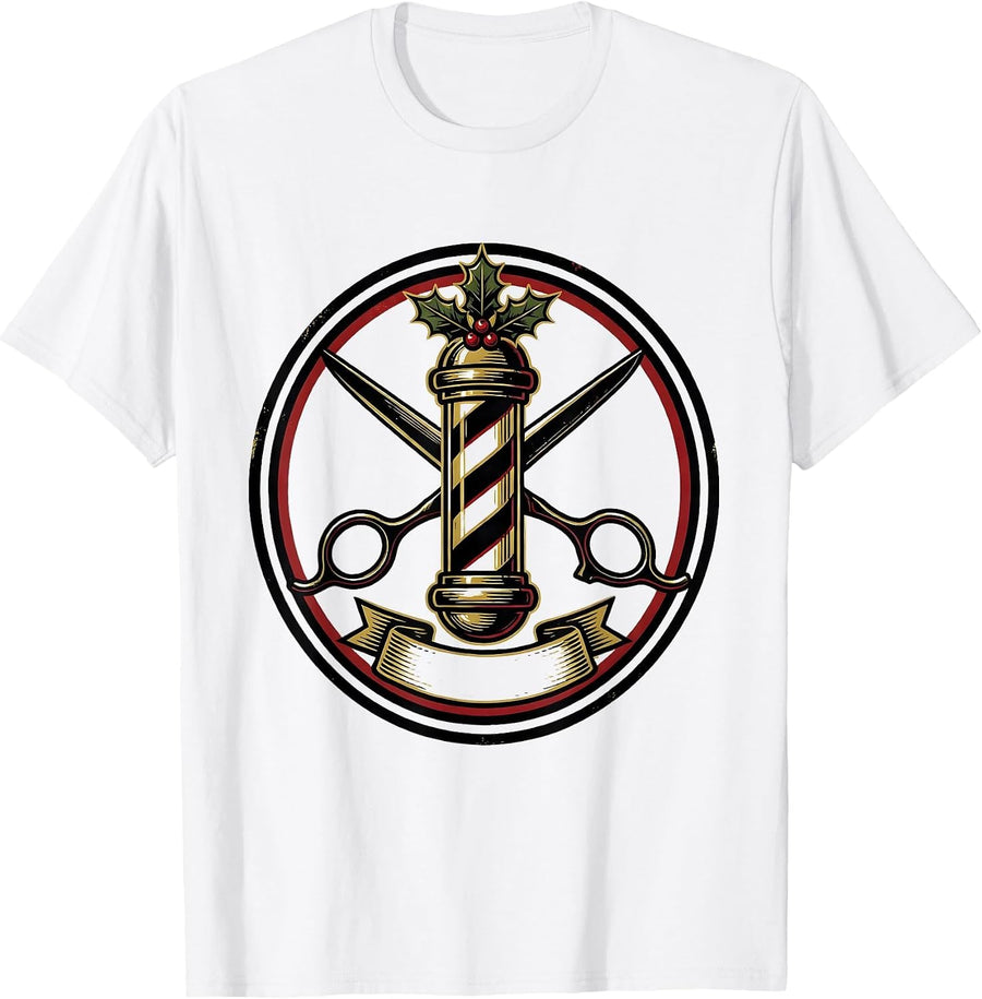 Men's Barber Pole Emblem Vintage Humor Gift for Barbers T-Shirt - White