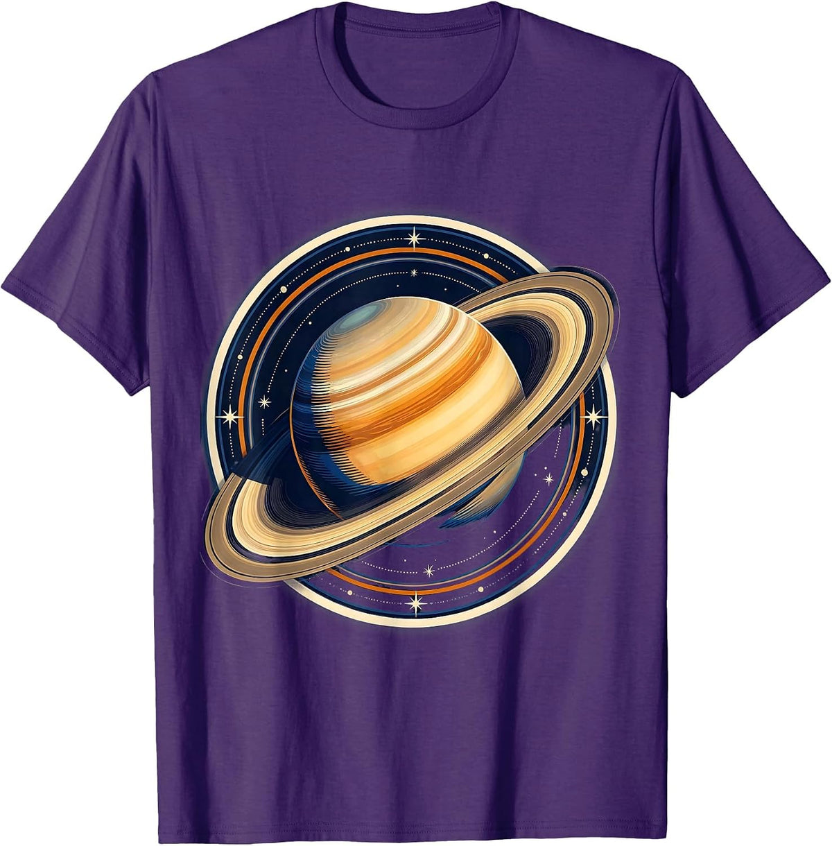 Saturn Close-Up Oversized Rings Space Illustration T-Shirt - Purple