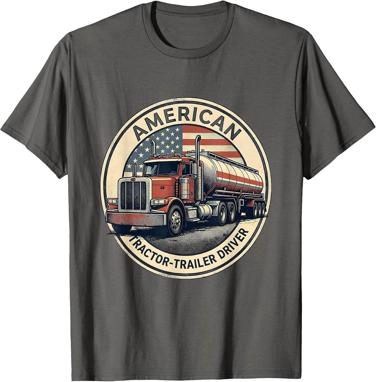 Men's American Tractor-Trailer Driver Patriotic Trucker T-Shirt - Asphalt Grey