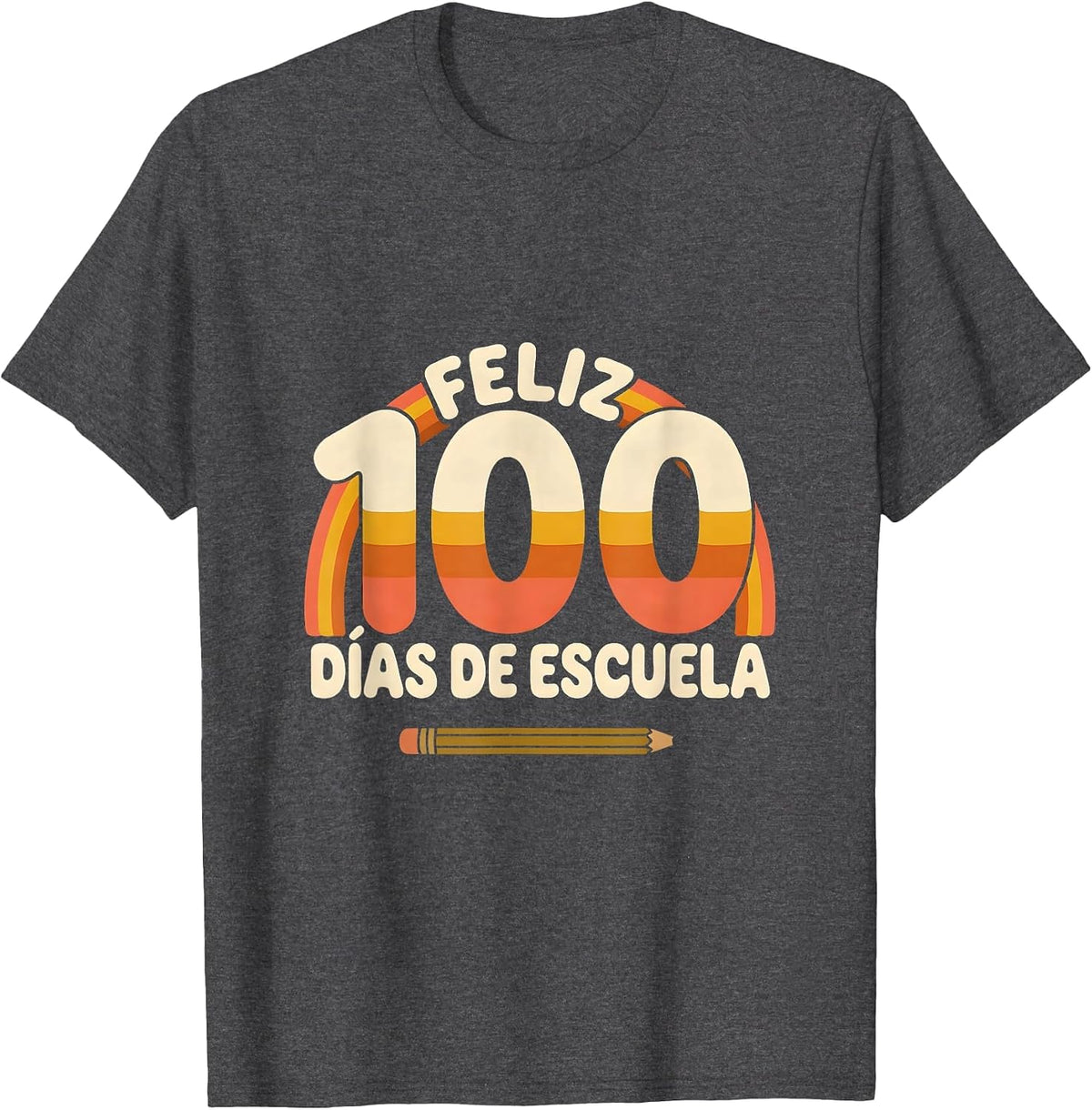 Feliz 100 días de escuela Retro 70s Spanish Teacher 100th T-Shirt - Dark Heather Grey
