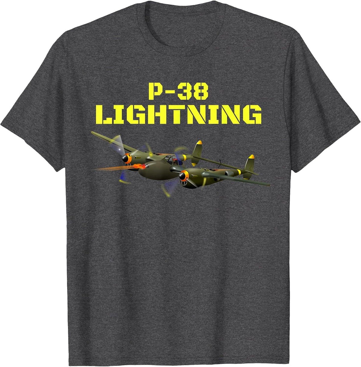 The Great Twin Engine, P-38 Lightning Aviation t-Shirt. T-Shirt - Dark Heather Grey