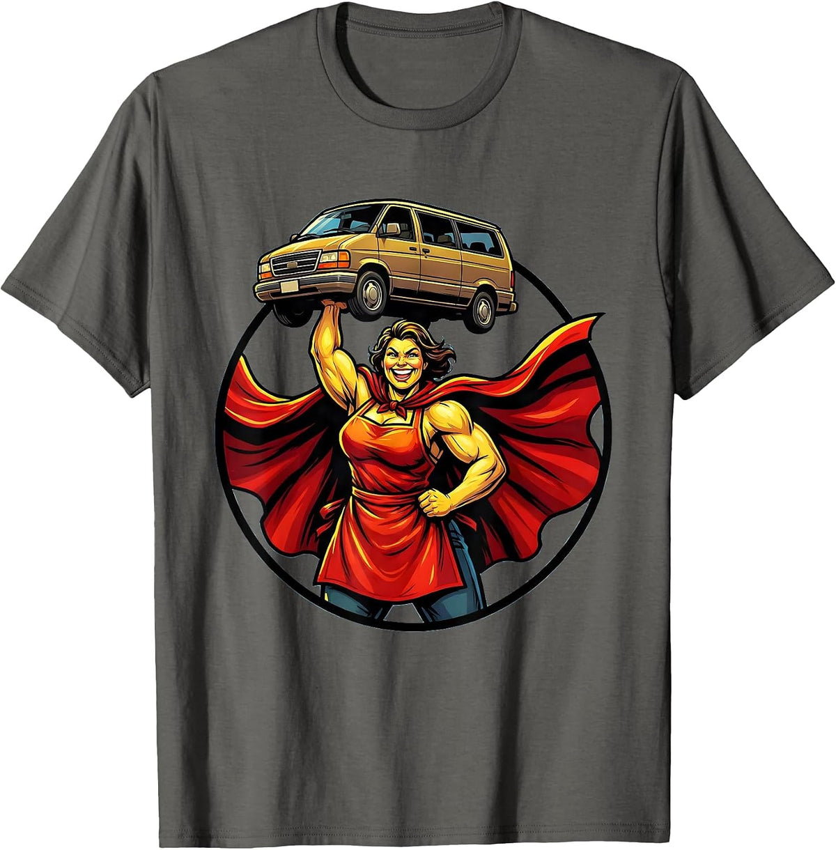 Men's Super Mom Caped Hero Lifting Minivan Graphic T-Shirt - Asphalt Grey