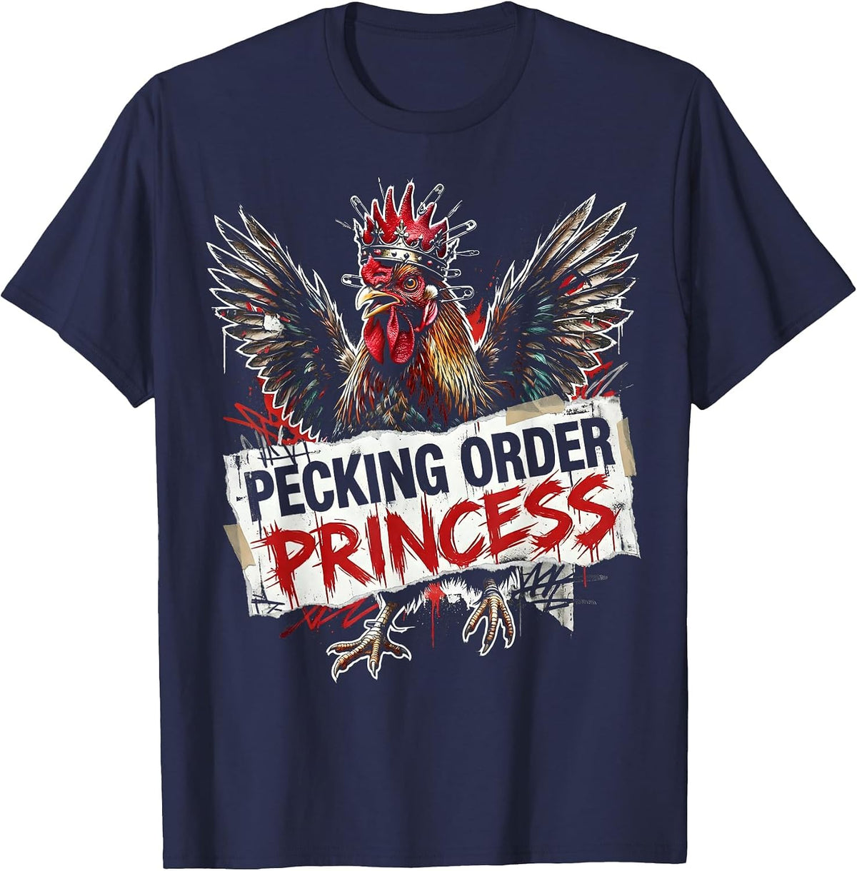 Pecking Order Princess Chicken Design for Women T-Shirt - Navy Blue