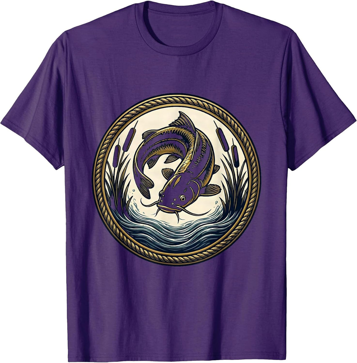 Giant Catfish Lurking Murky River Depths T-Shirt - Purple