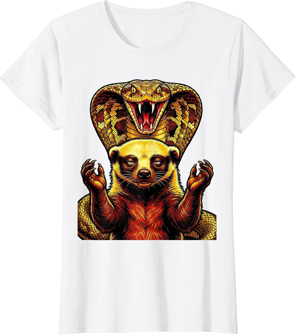 Honey Badger Shrug vs Cobra Don't Care Graphic T-Shirt - White