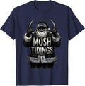 Mosh Tidings Heavy Metal Santa Parody Rocker Christmas T-Shirt - Navy Blue
