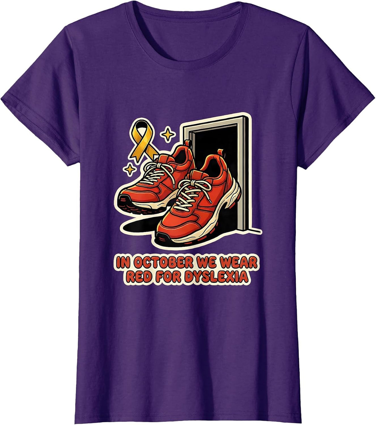 Women's In October We Wear Red for Dyslexia Teacher Dyslexia T-Shirt - Purple