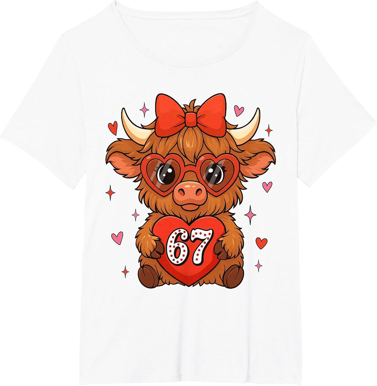 67 Meme Six Seven Cute Valentine Highland Cow Coquette Women T-Shirt - White