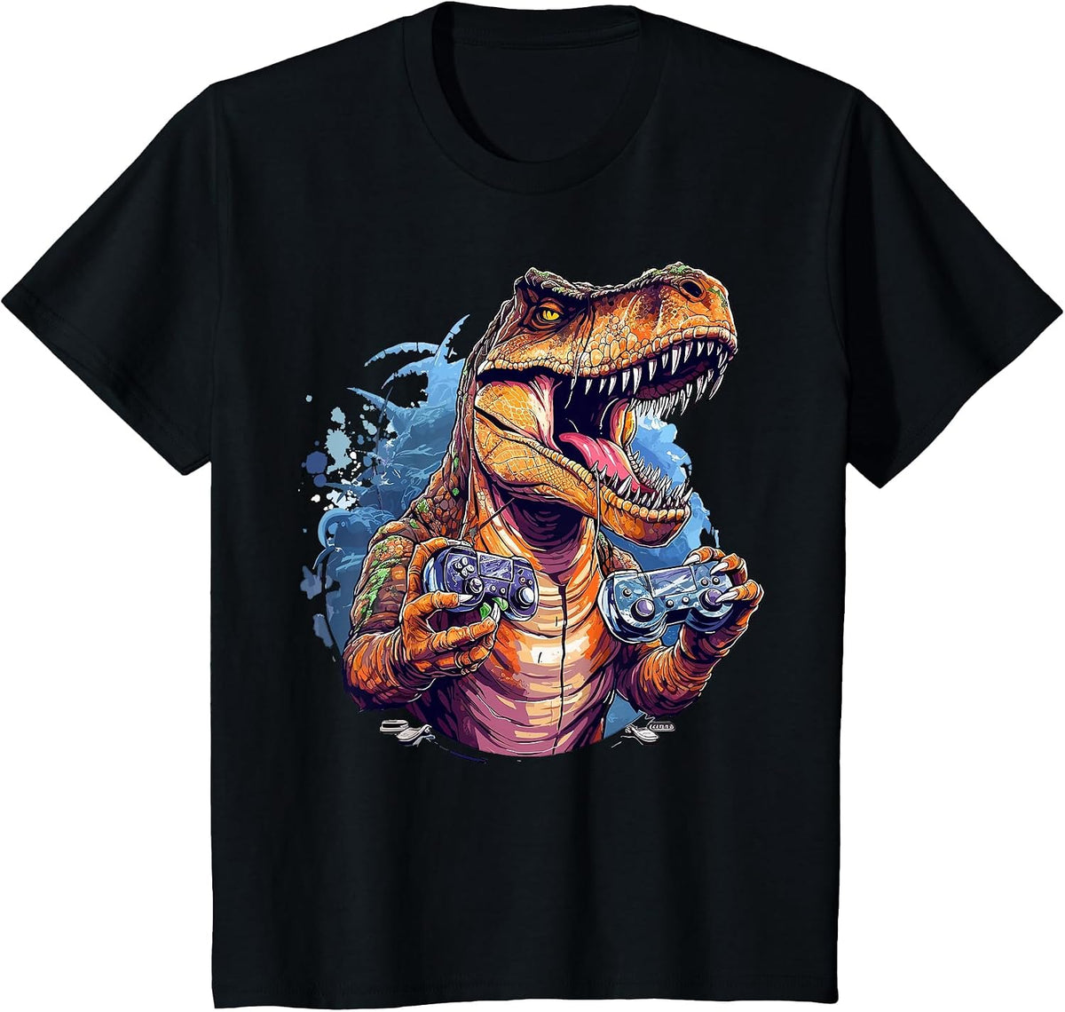 Gamer Dinosaur T Rex Aesthetic Dinosaur Playing Video Game T-Shirt - Black