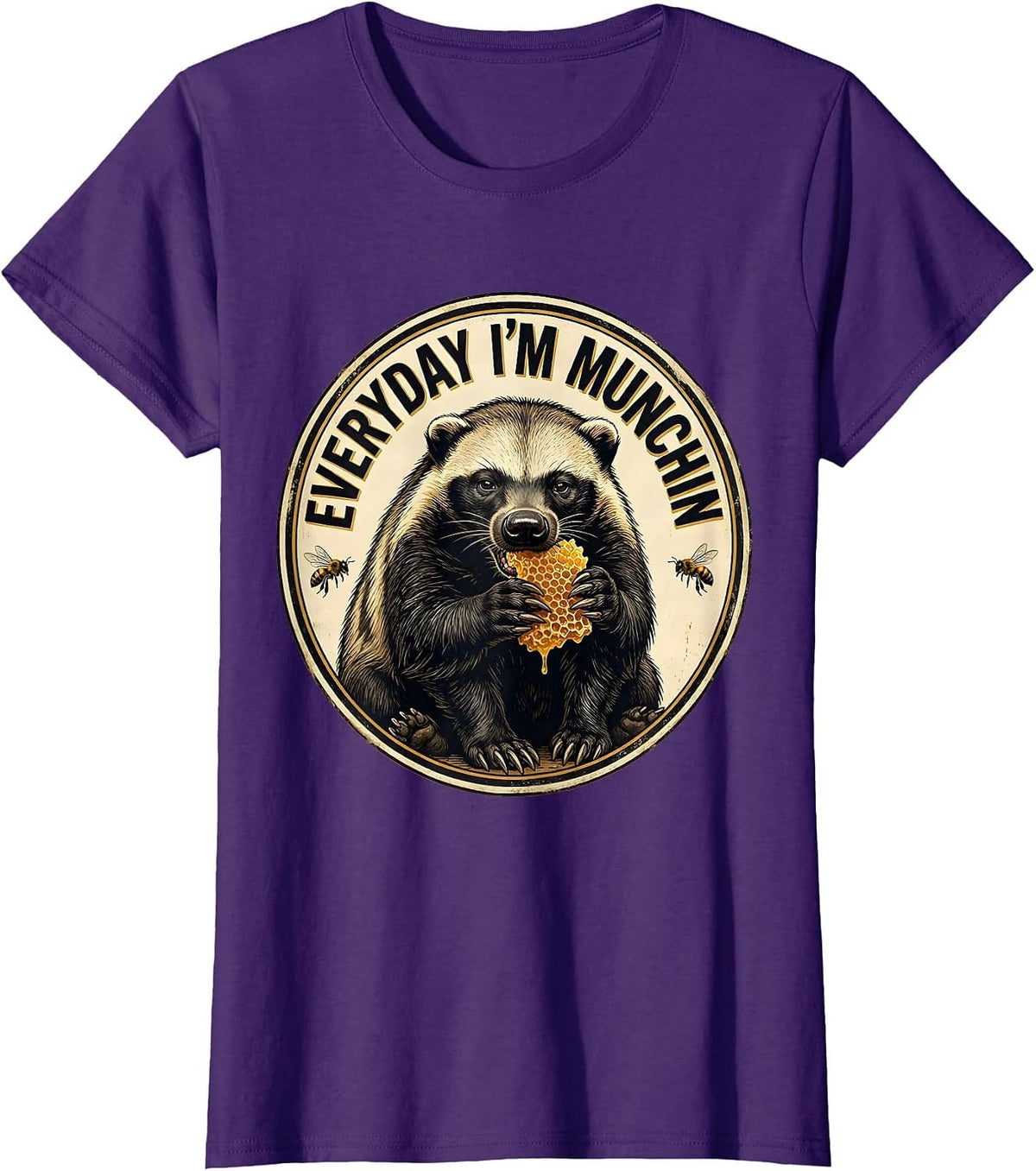 Women's Everyday I'm Munchin' Vintage Funny Honey Badger Animal T-Shirt - Purple