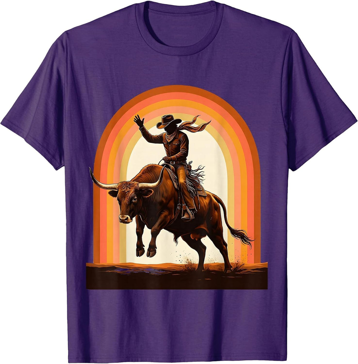 Cowgirl Bandana Longhorn Bull Riding Illustration T-Shirt - Purple