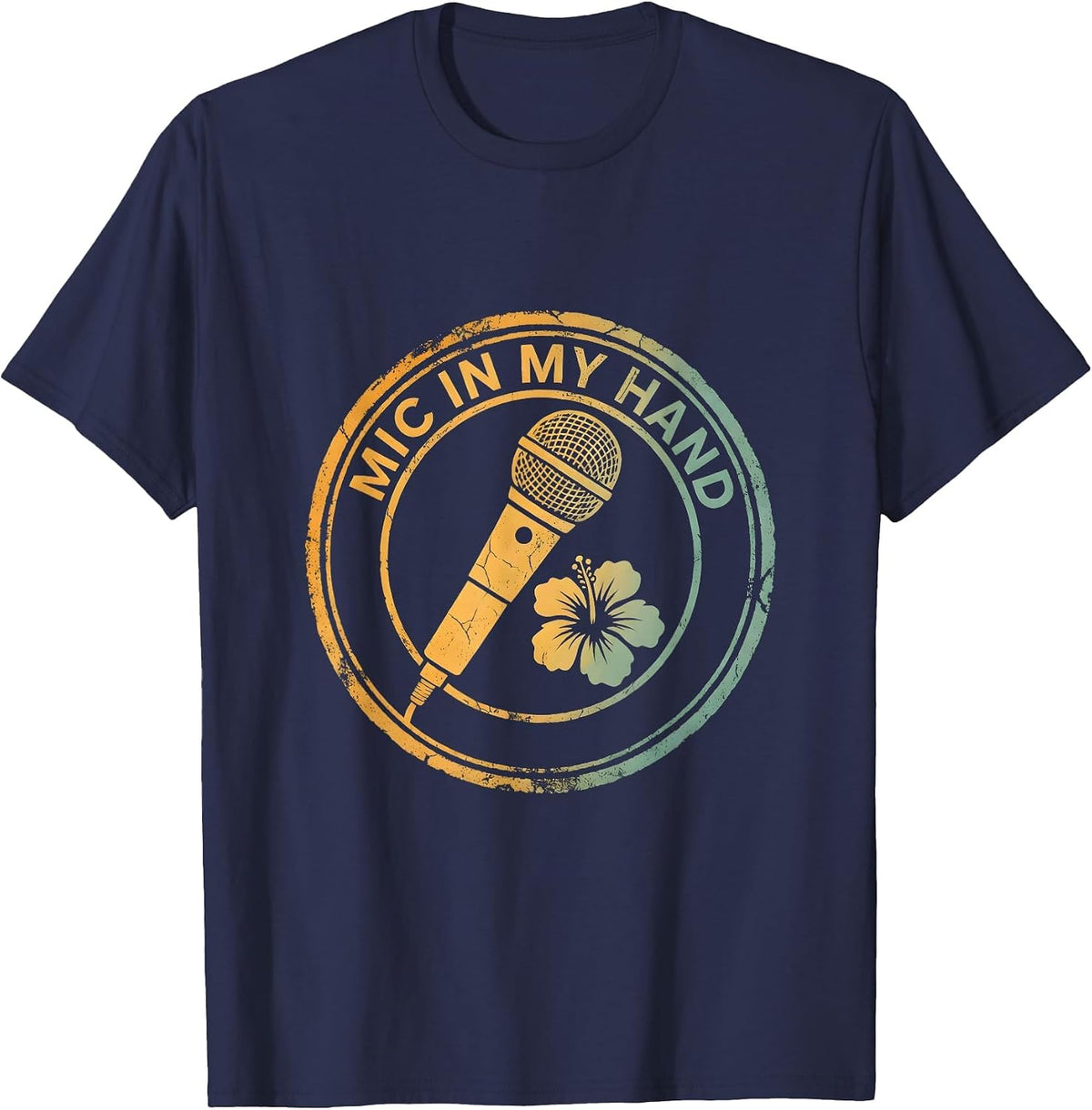 Men's Mic In My Hand Hip Hop Graphic Design T-Shirt - Navy Blue