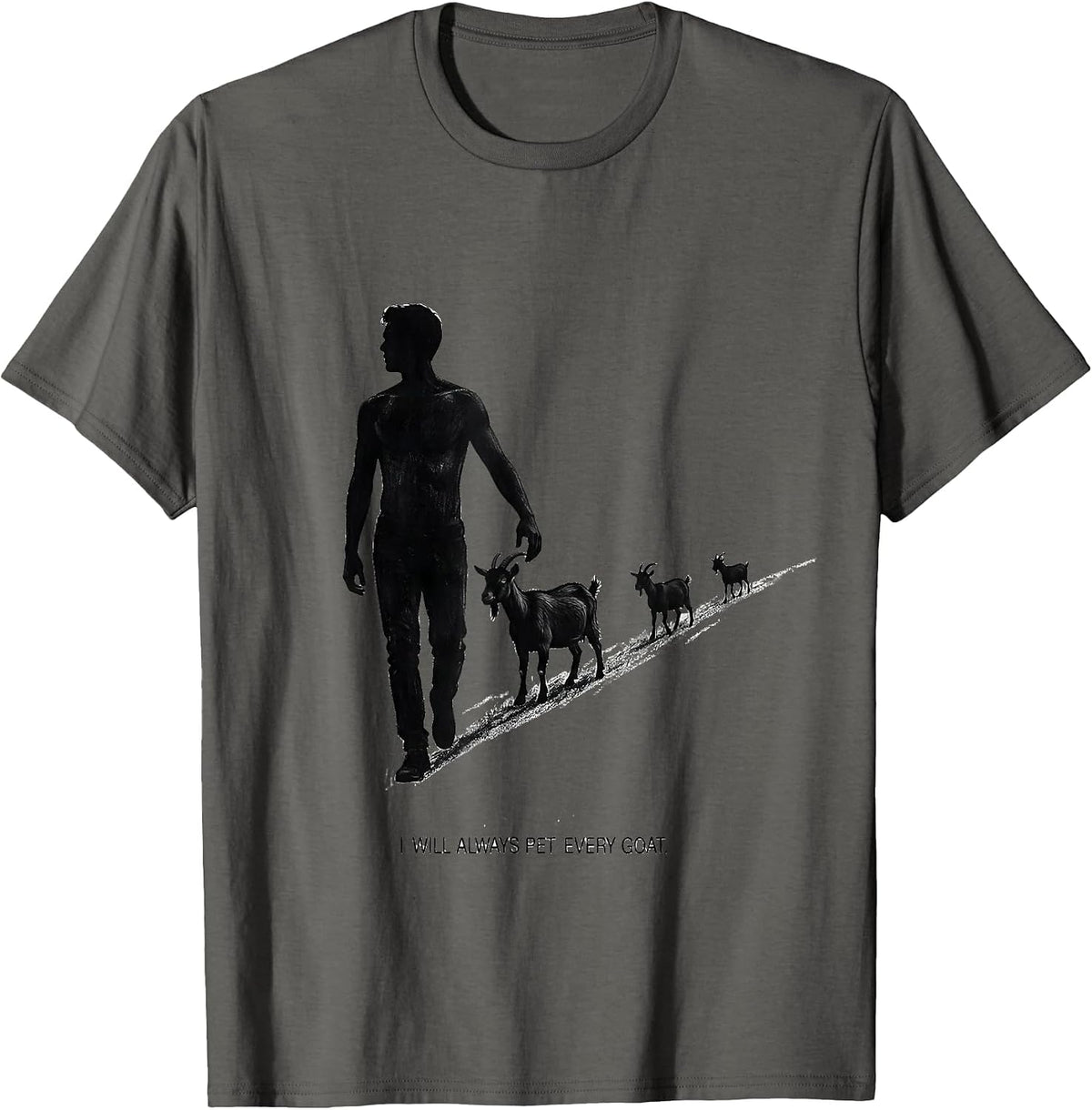 Men's I Will Always Pet Every Goat Funny Animal Lover Humor T-Shirt - Asphalt Grey