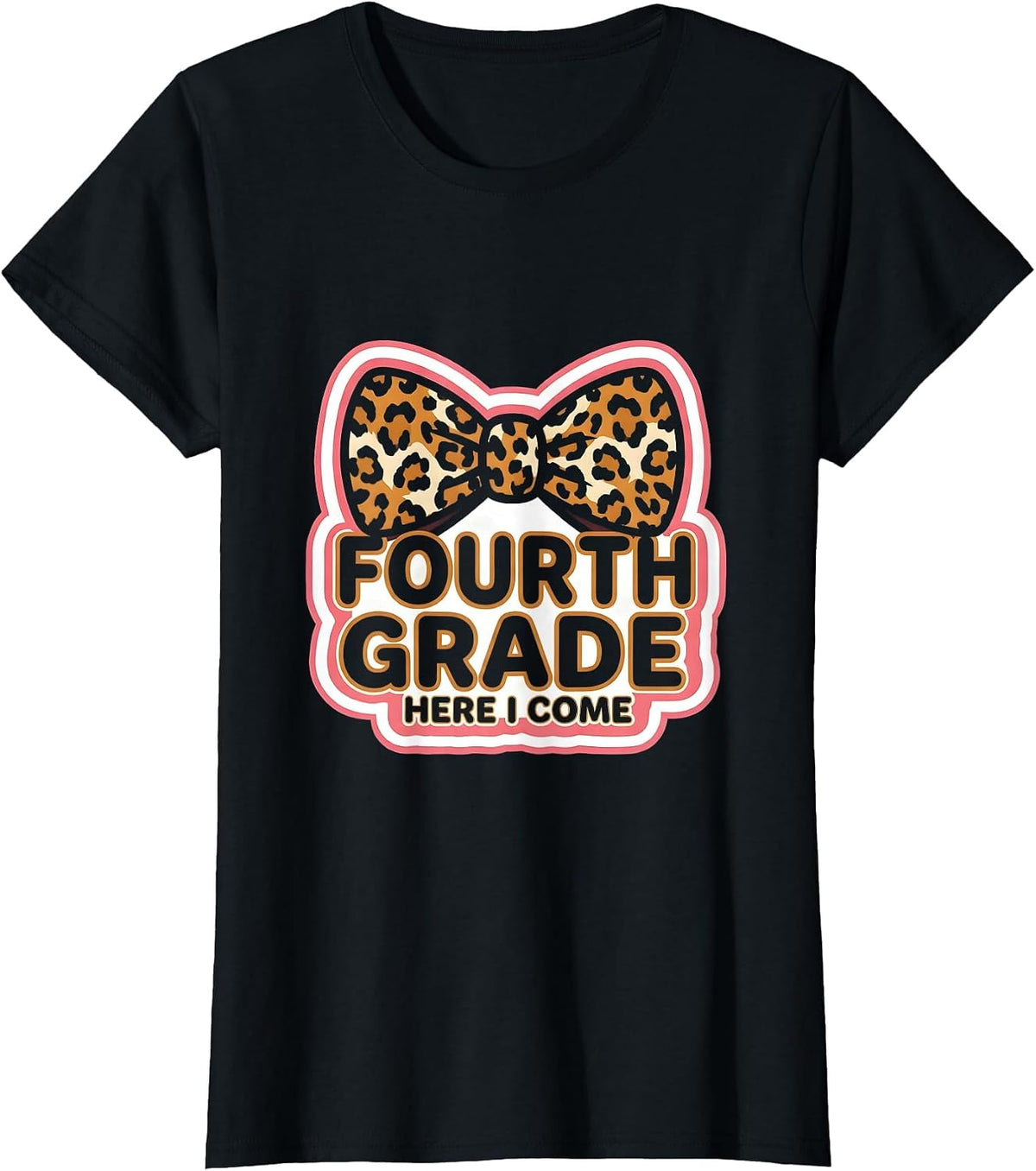 Fourth Grade Here I Come Leopard Print Teacher Back T-Shirt - Black