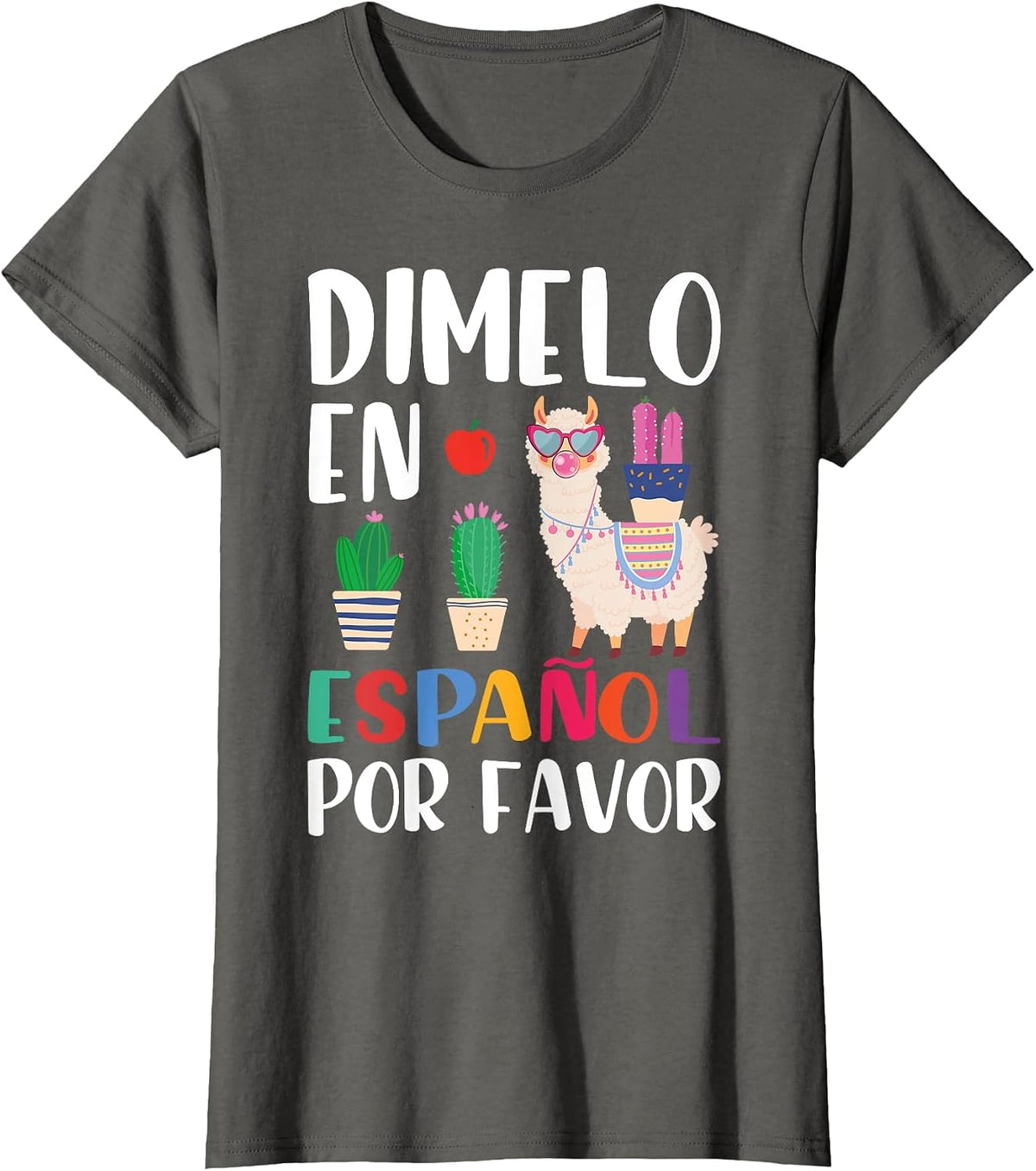 Dimelo En Espanol Bilingual Llama Spanish Teacher Maestra T-Shirt - Asphalt Grey