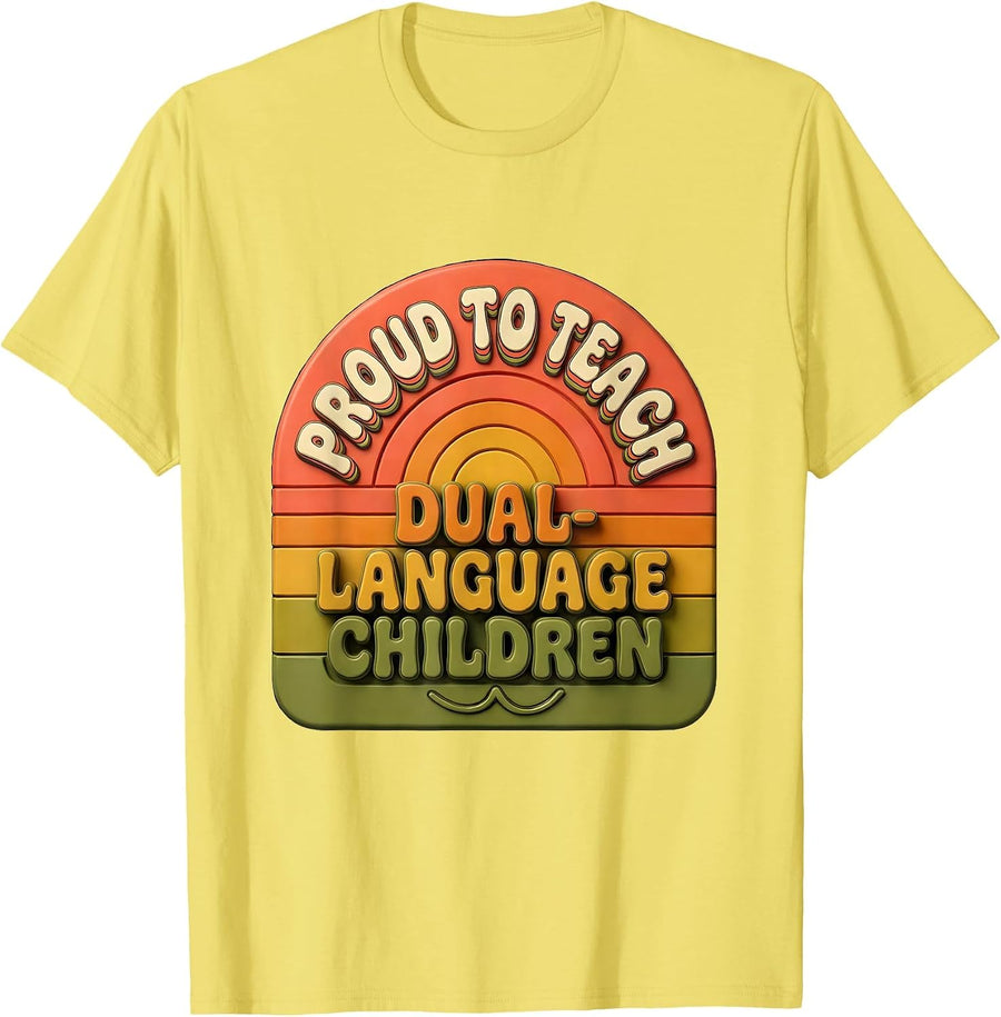 Men's Proud To Teach Dual-Language Children Retro Spanish Teacher T-Shirt - Lemon Yellow