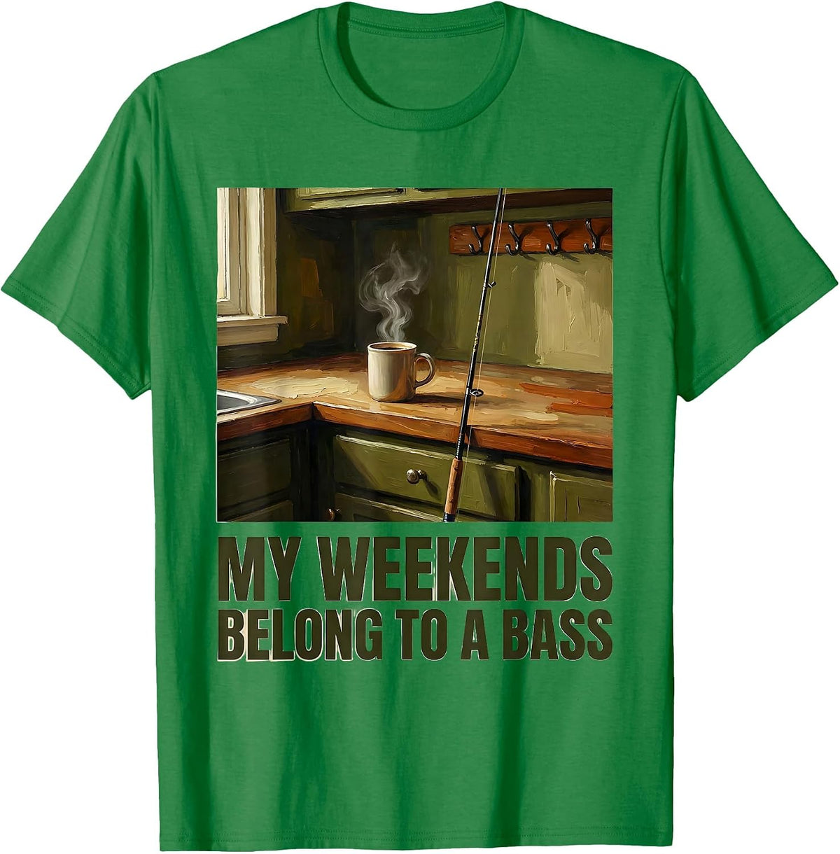 Men's My Weekends Belong To A Bass Funny Fishing Dad Fisherman T-Shirt - Kelly Green
