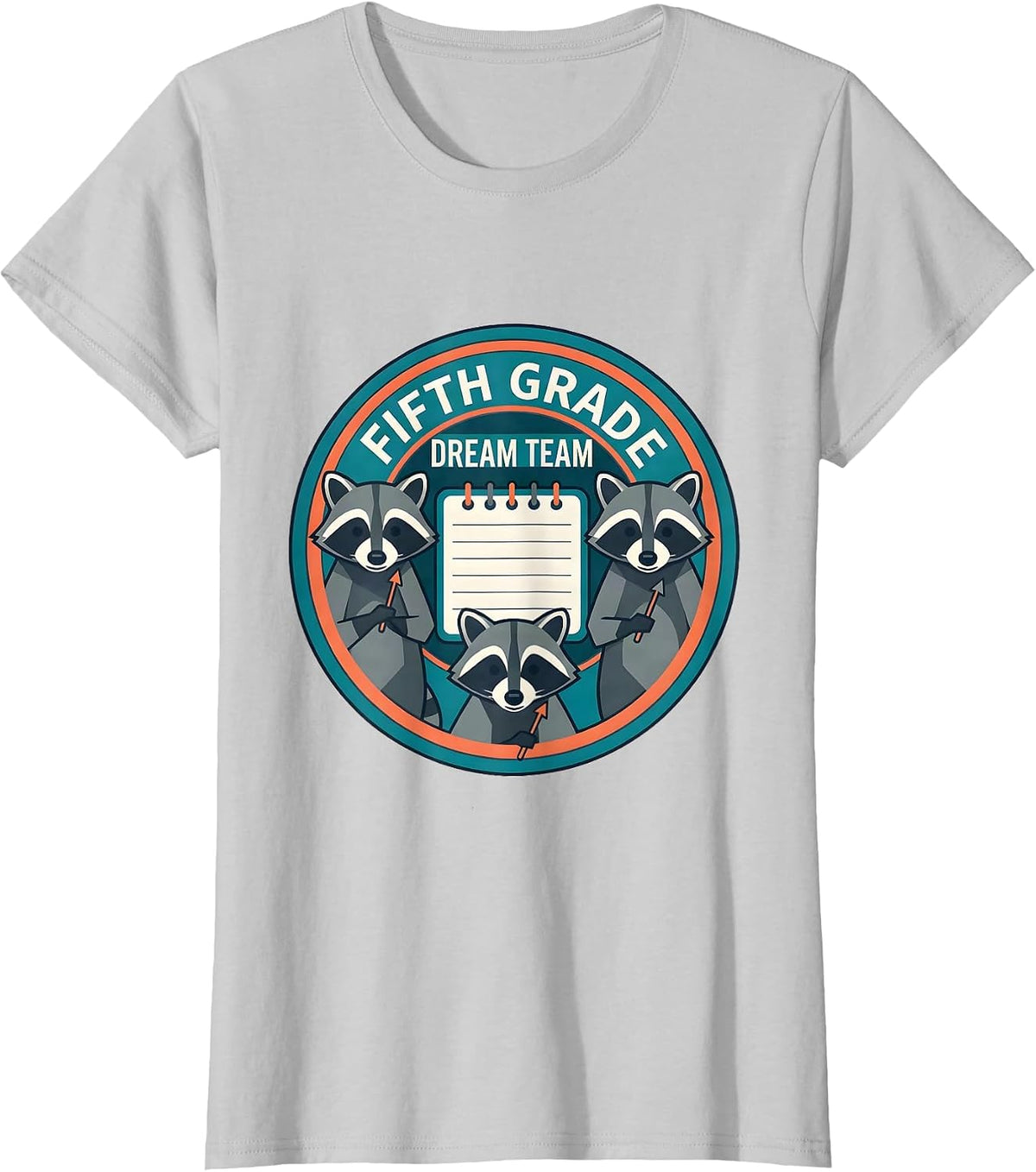 Women's Fifth Grade Dream Team Back to School Raccoon Teacher Staff T-Shirt - Silver Grey