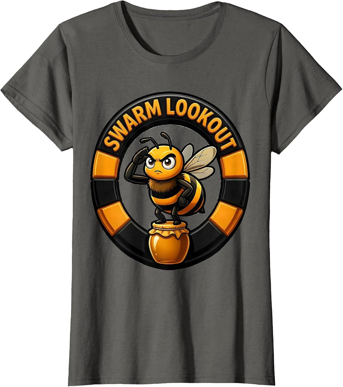 Women's Swarm Lookout Cartoon Bee Honey Jar Halloween Matching T-Shirt - Asphalt Grey
