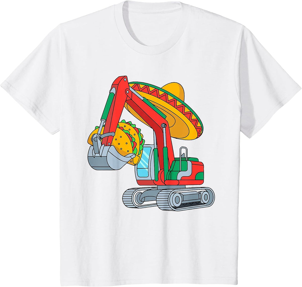 Cinco De Mayo Excavator Construction Kid Taco Mexican Fiesta T-Shirt - White